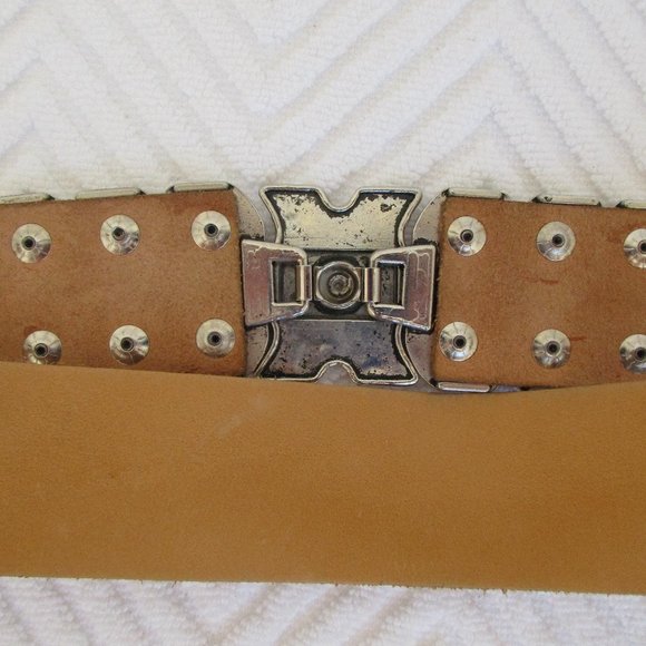 In Transit Soft Leather Metal Waist Belt Western Belt, Sz 32 Made in France Tan - Picture 8 of 9
